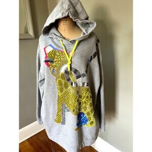 Marc Cain Sports Gray Pullover Hoodie Abstract Cat Embellished, Size N3, US XL